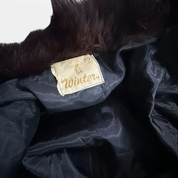 Vintage 1950s Black Velvet Jacket with Fur-Trimmed‎ Collar | Size M - Picture 8 of 8